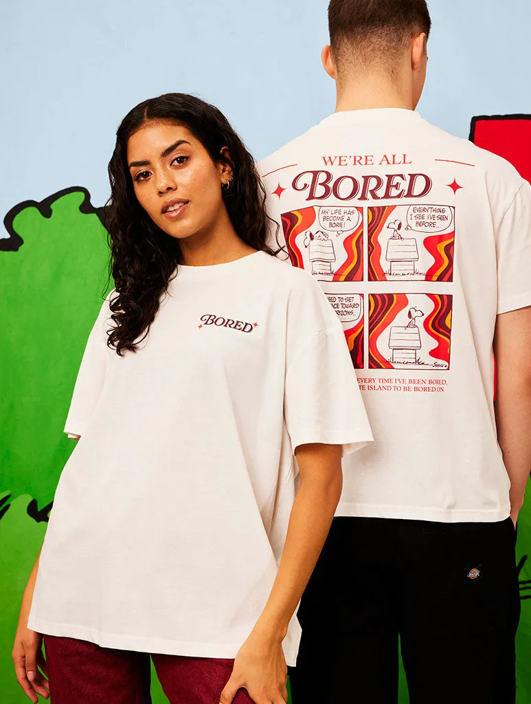 Peanuts x Skinnydip Snoopy We're All Bored T-Shirt in Ecru sold by Skinnydip London