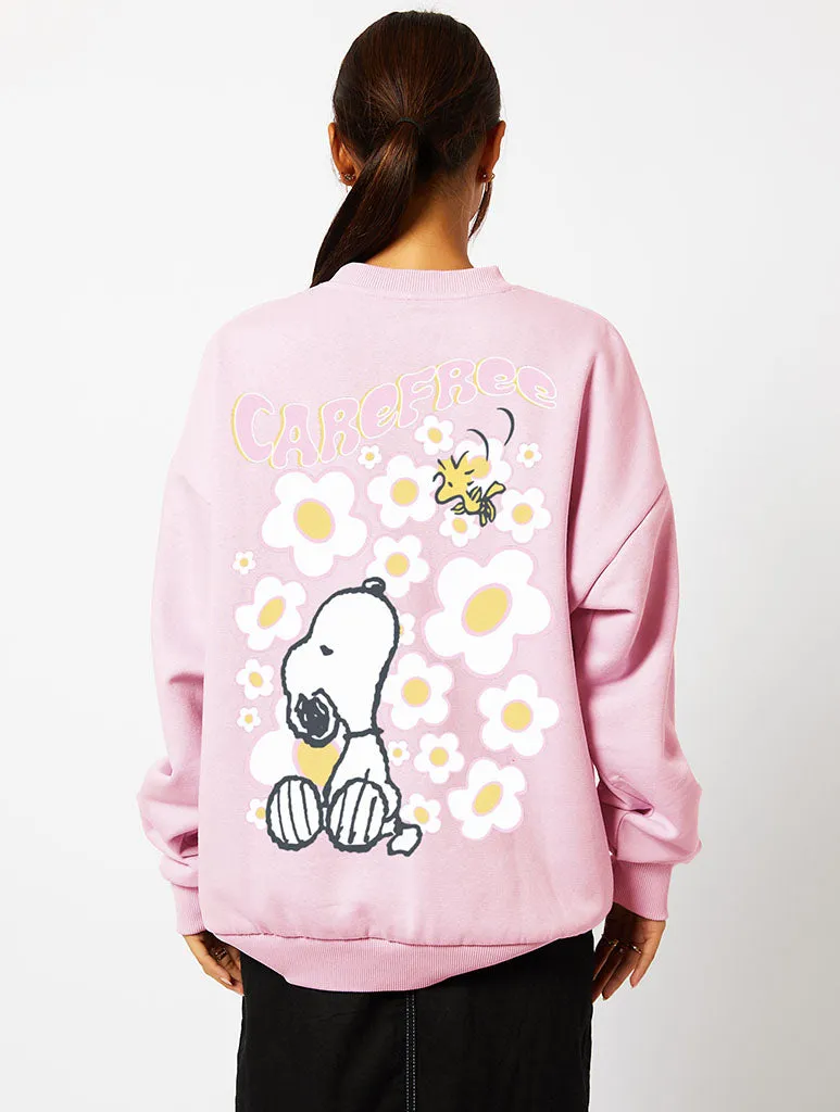 Peanuts x Skinnydip Snoopy Carefree Sweatshirt in Pink sold by Skinnydip London product image thumbnail 3