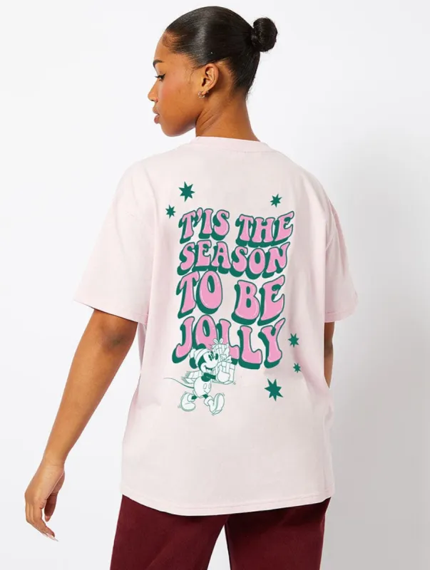 Disney Tis The Season Mickey T-Shirt In Pink sold by Skinnydip London