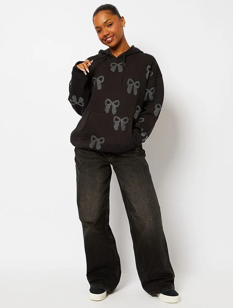 Bow Diamante Hoodie in Black sold by Skinnydip London product image thumbnail 4