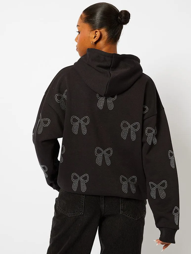 Bow Diamante Hoodie in Black sold by Skinnydip London product image thumbnail 3