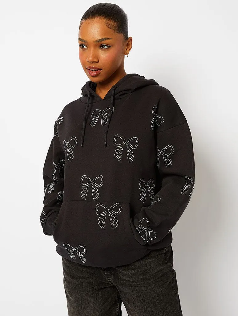 Bow Diamante Hoodie in Black sold by Skinnydip London product image thumbnail 2