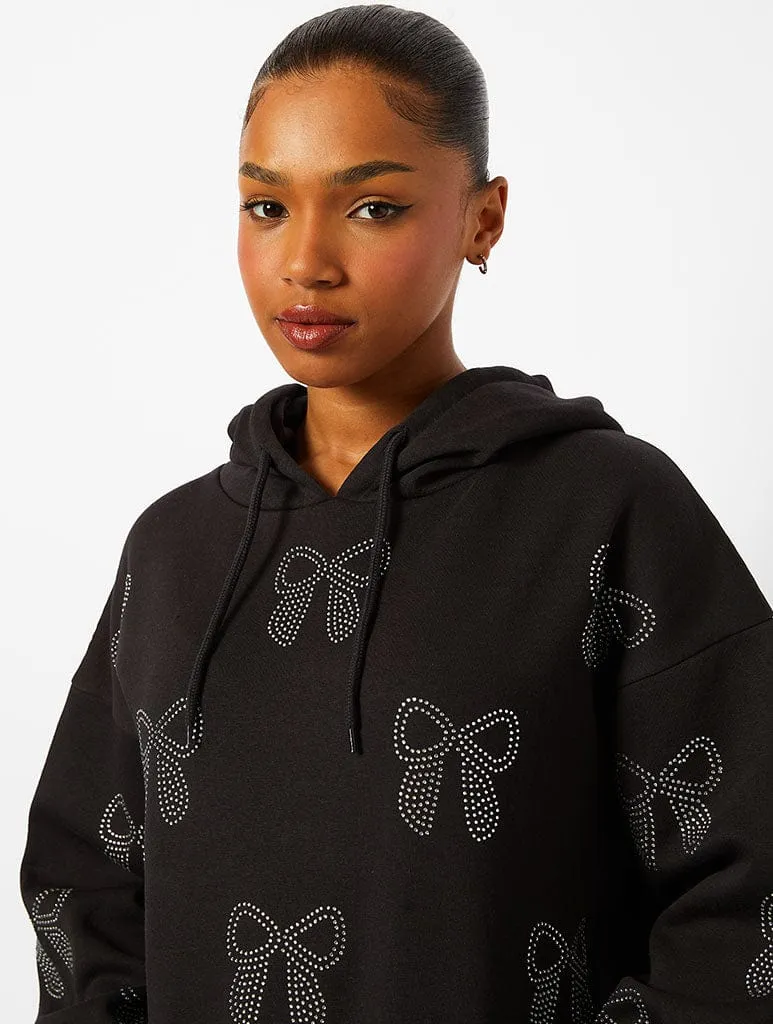 Bow Diamante Hoodie in Black sold by Skinnydip London