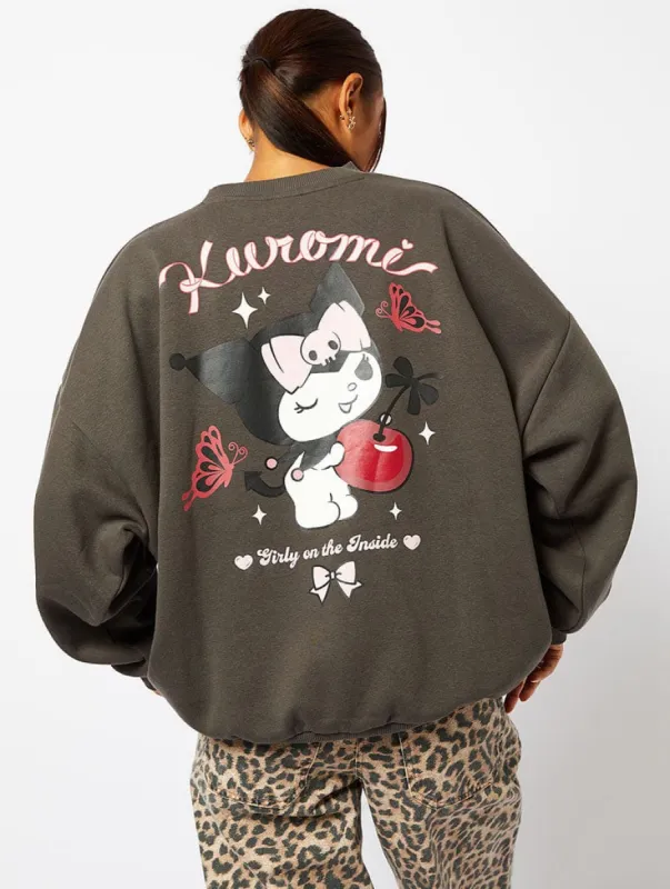 Hello Kitty x Skinnydip Kuromi Cherry Sweatshirt in Black sold by Skinnydip London
