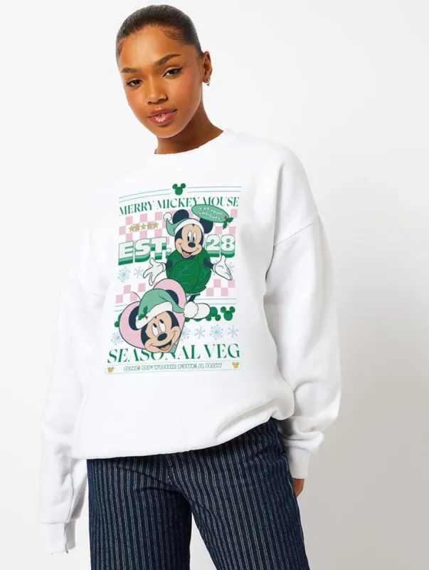 Disney Mickey Mouse Brussel Sprout Sweatshirt In Ecru sold by Skinnydip London