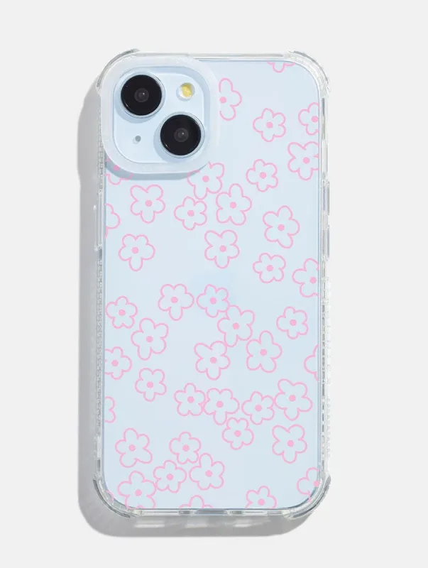 Pink Flower Outline Shock iPhone Case sold by Skinnydip London