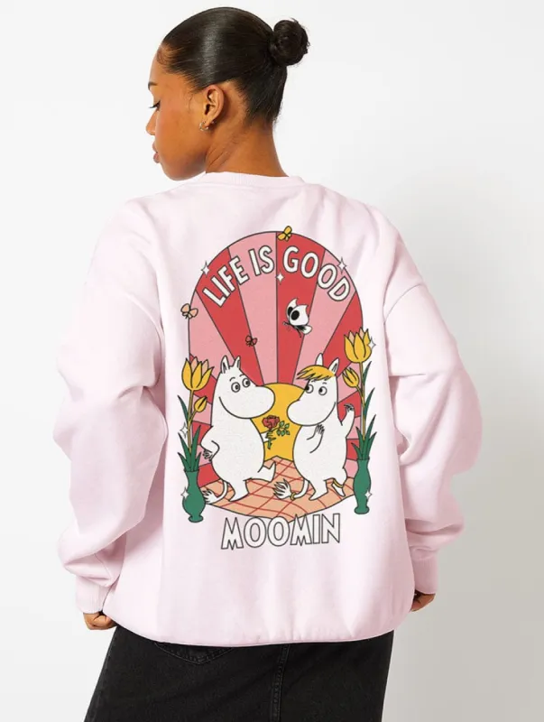 Skinnydip x Moomin Life is Good Sweatshirt in Pink sold by Skinnydip London