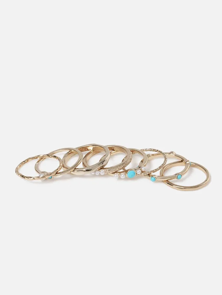Freedom 8 Pack Turquoise Stacking Rings sold by Skinnydip London product image thumbnail 2