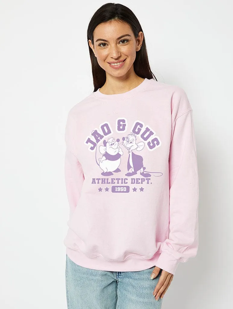 Disney Jaq & Gus Varsity Sweatshirt in Pink sold by Skinnydip London