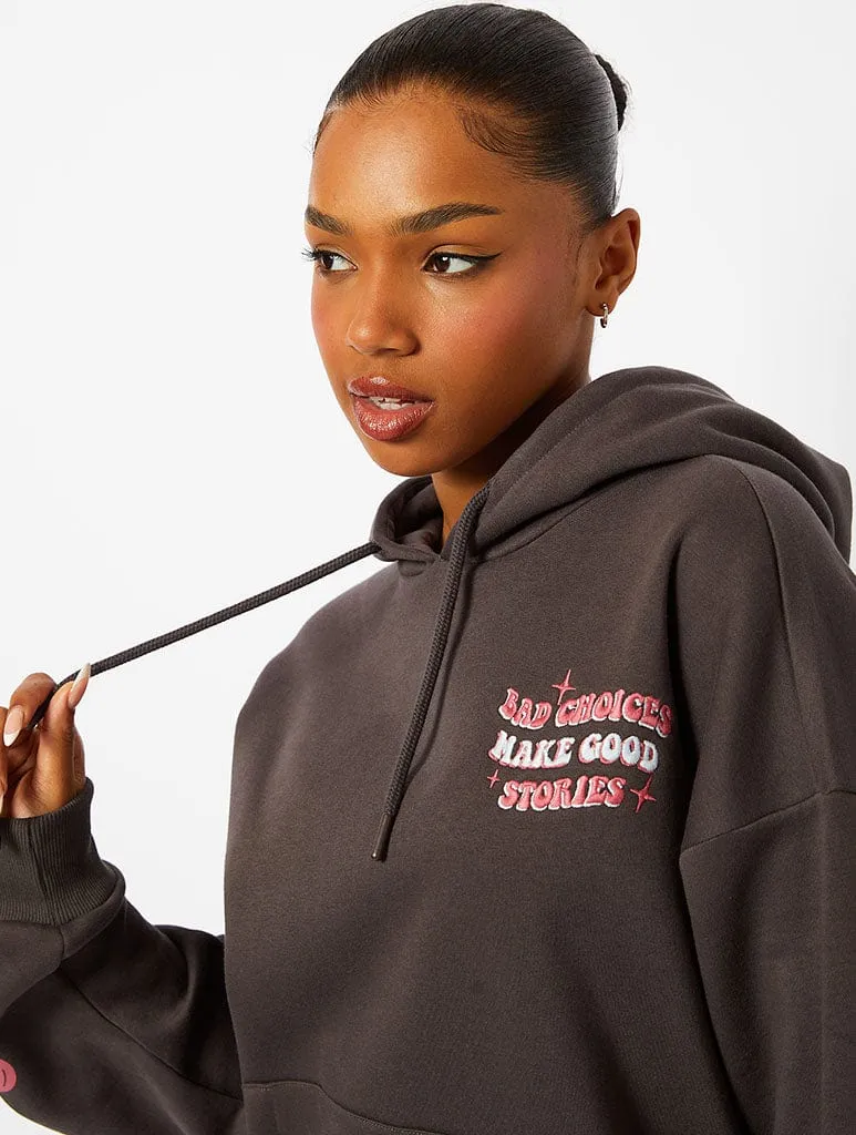 Bad Choices Make Good Stories Hoodie in Grey sold by Skinnydip London