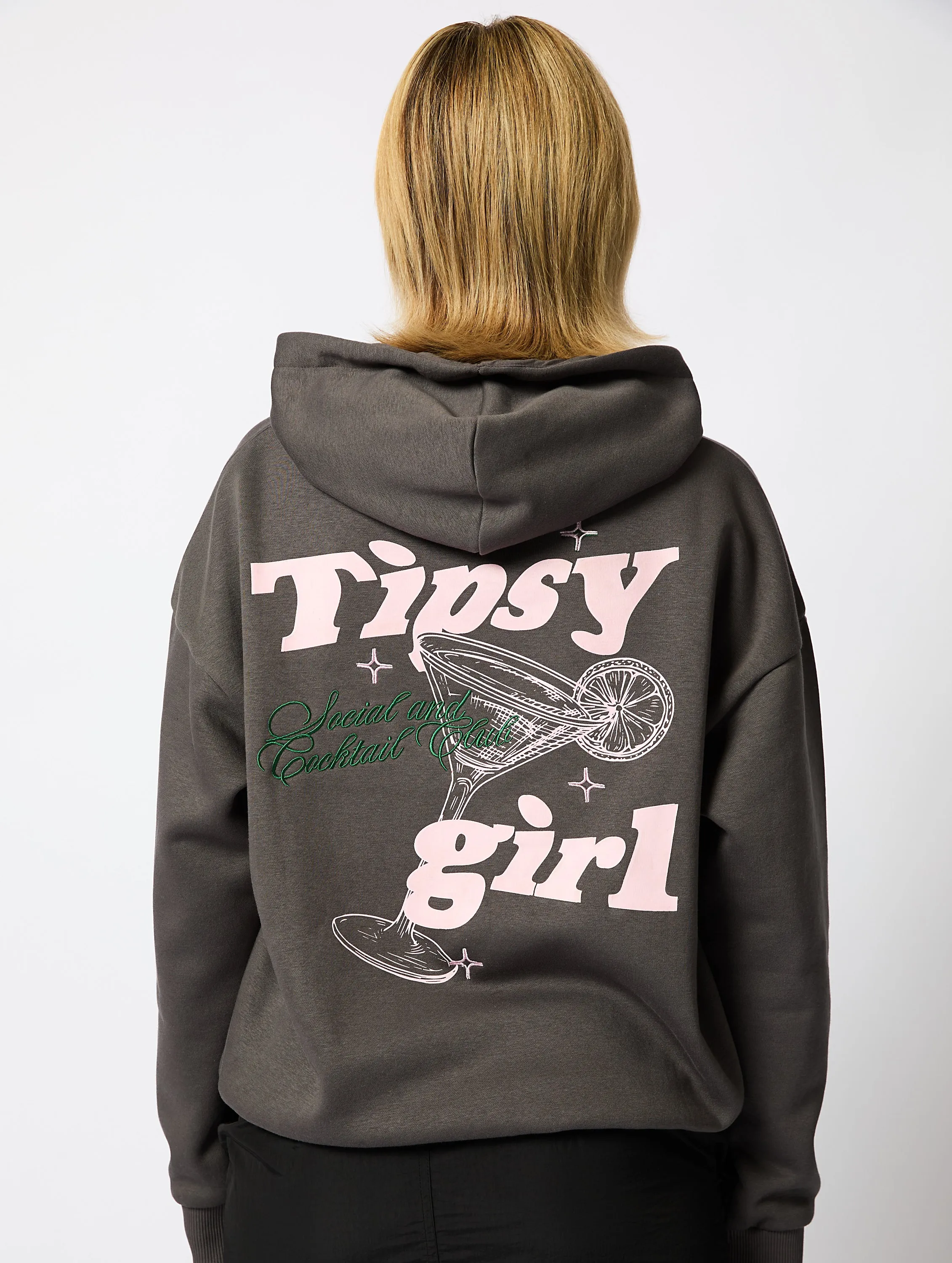 Tipsy Girl Hoodie in Charcoal sold by Skinnydip London