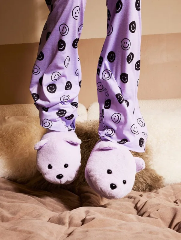Lilac Teddy Slippers sold by Skinnydip London