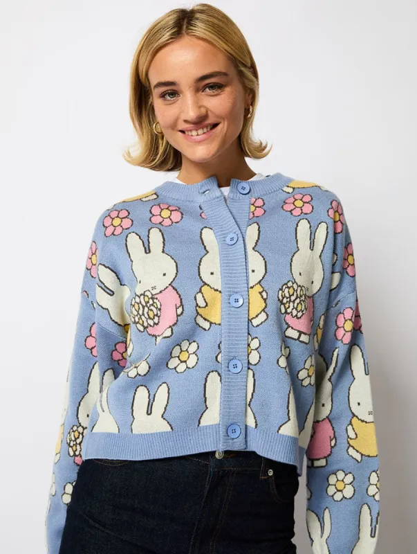 Miffy x Skinnydip Flower Knitted Cardigan in Light Blue sold by Skinnydip London