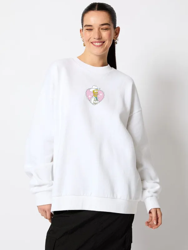 The Simpsons Cowboy Homer Sweatshirt In Ecru made by Skinnydip London