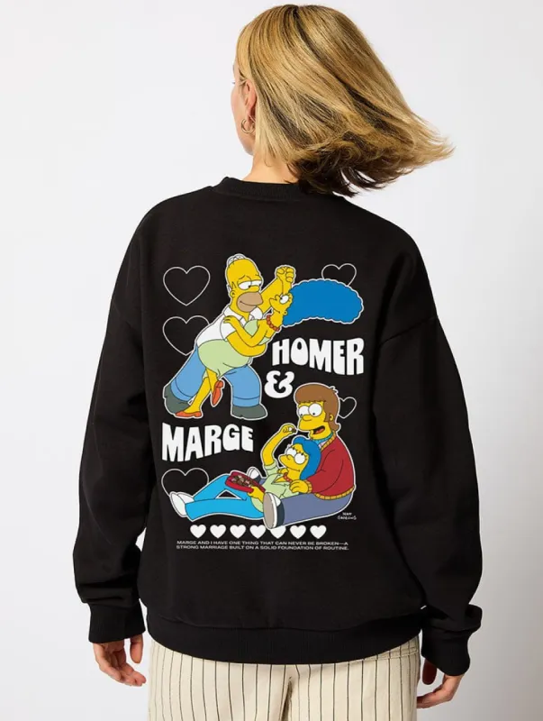 The Simpsons Homer And Marge Sweatshirt In Black sold by Skinnydip London