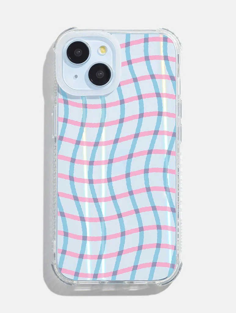 Wiggle Check Pink And Blue Shock iPhone Case sold by Skinnydip London