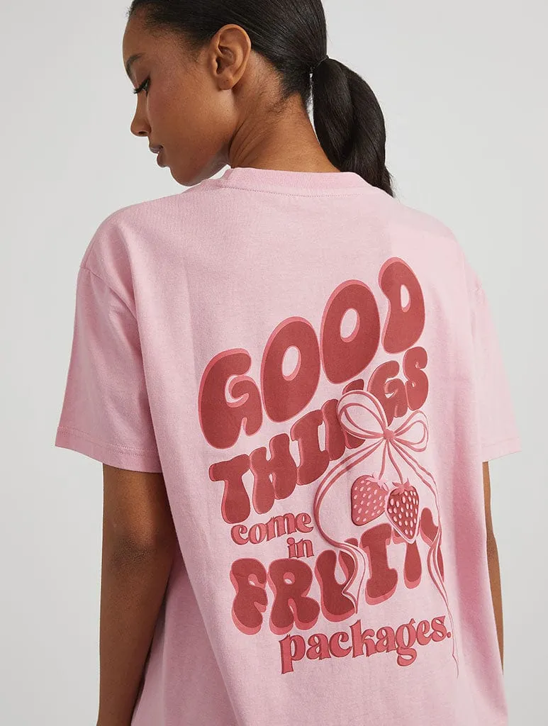 Good Things T-Shirt in Pink sold by Skinnydip London
