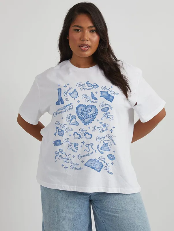 Sabrina Blue Sticker T-Shirt In Ecru sold by Skinnydip London