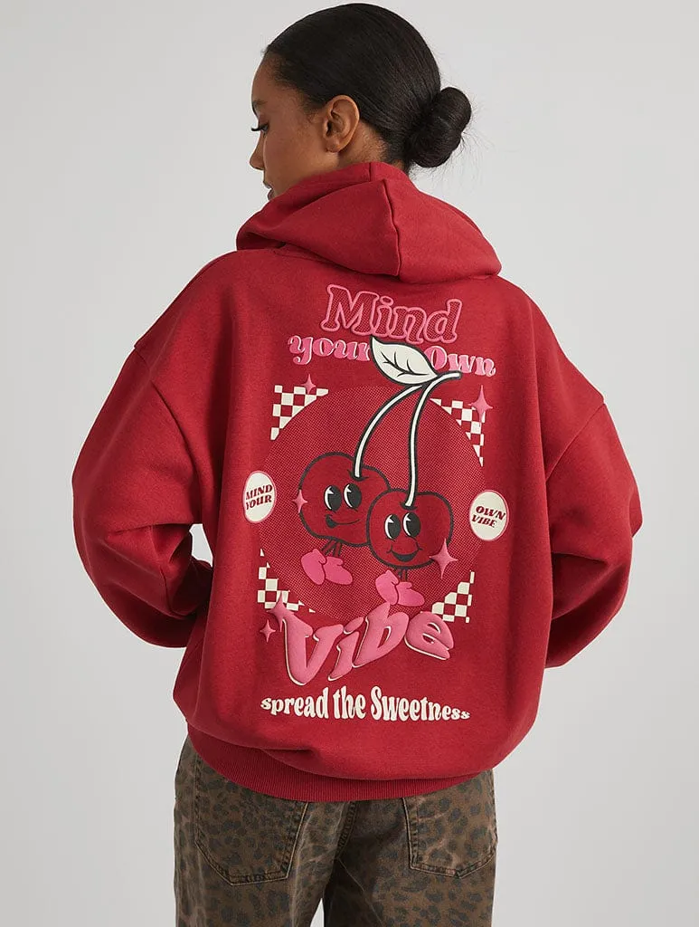 Mind Your Own Vibe Cherry Hoodie in Wine sold by Skinnydip London