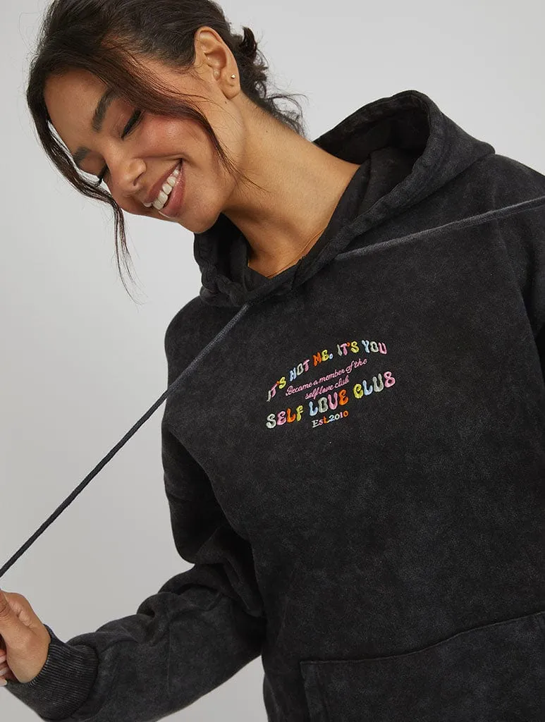 Self Love Club Hoodie in Acid Wash sold by Skinnydip London