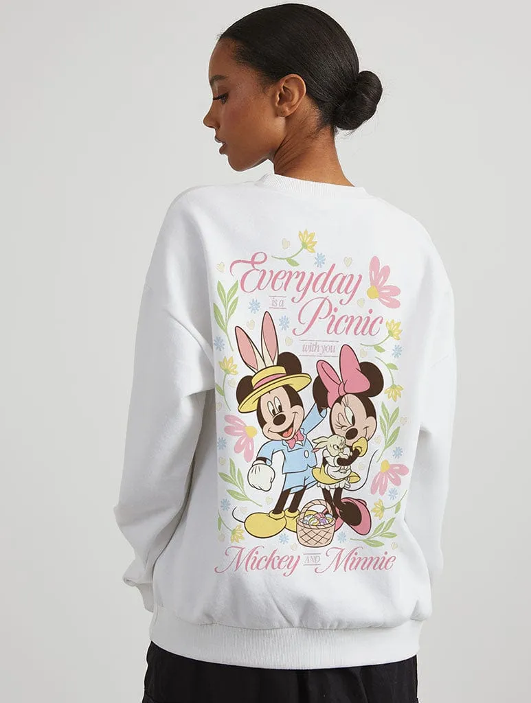 Disney Mickey Mouse Picnic Sweatshirt In Ecru sold by Skinnydip London