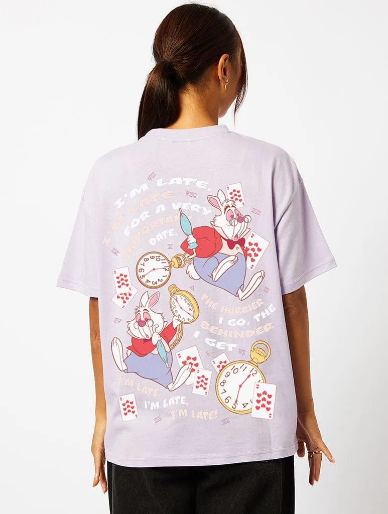 Disney White Rabbit I'm Late T-Shirt In Lilac sold by Skinnydip London