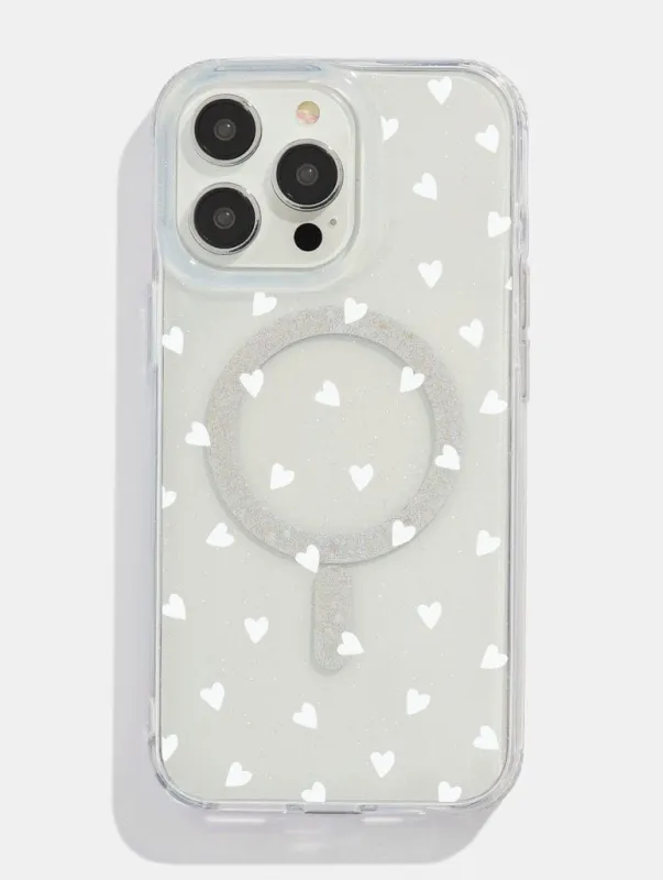 White Ditsy Hearts Glitter MagSafe iPhone Case sold by Skinnydip London