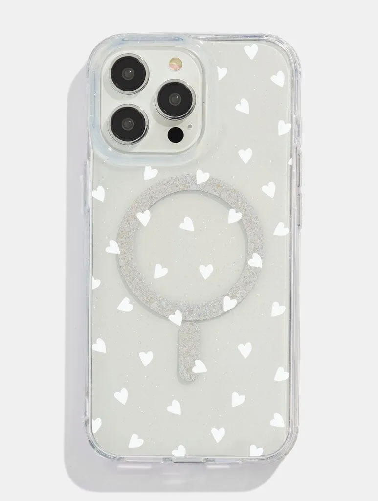 White Ditsy Hearts Glitter MagSafe iPhone Case sold by Skinnydip London