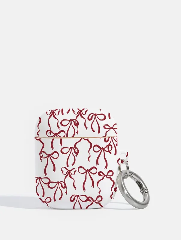 Burgundy Bows AirPods Case sold by Skinnydip London