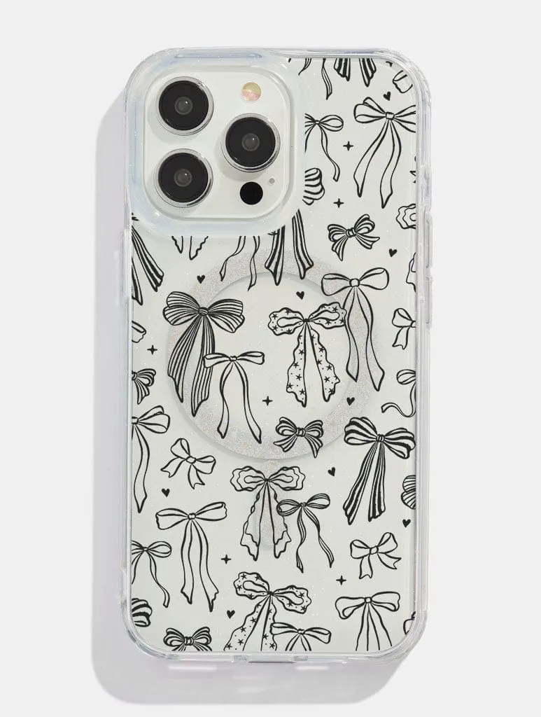 Black Painted Bows Glitter MagSafe iPhone Case sold by Skinnydip London