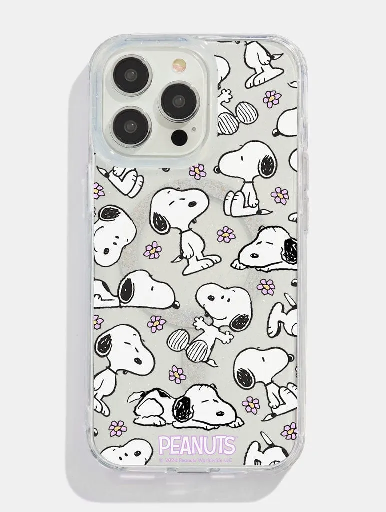 Peanuts x Skinnydip Snoopy Lilac Daisy Glitter MagSafe iPhone Case sold by Skinnydip London
