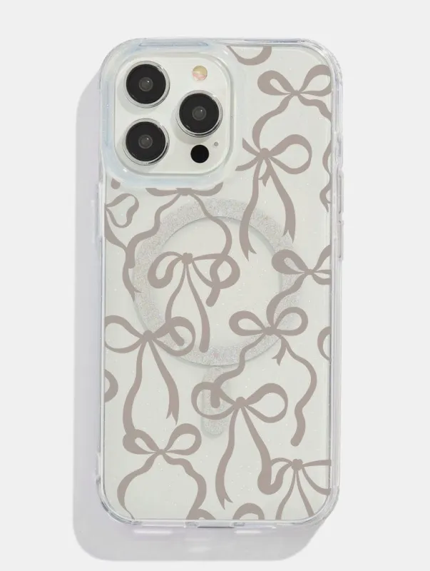 Neutral Bows Glitter MagSafe iPhone Case sold by Skinnydip London