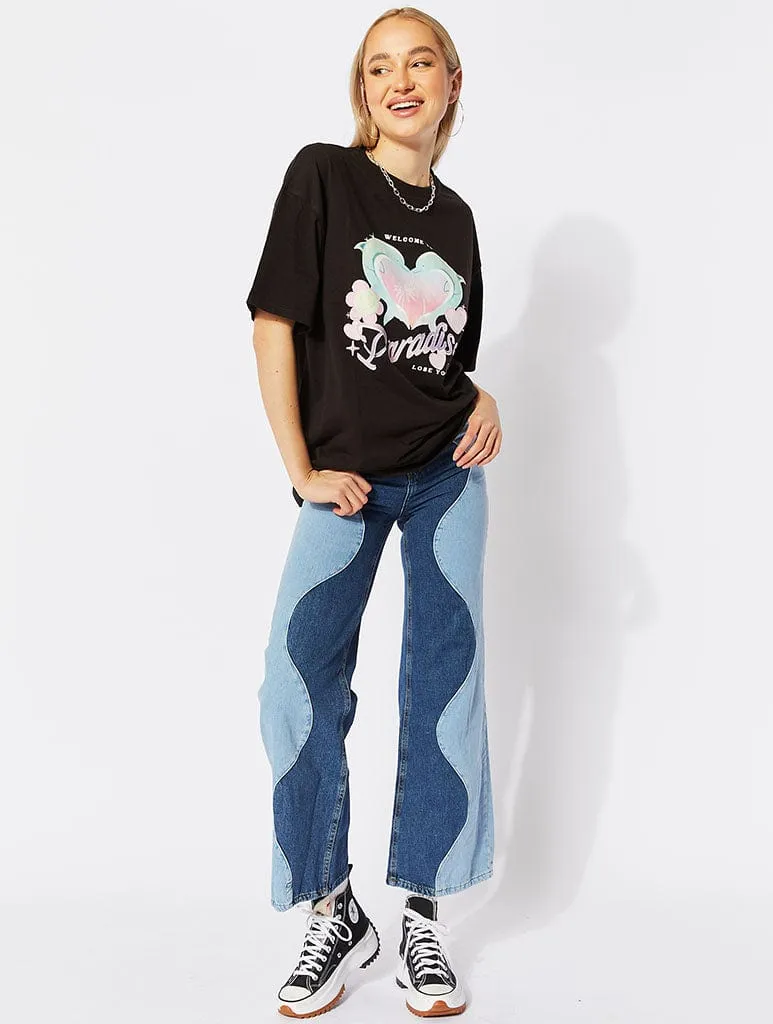 Paradise Dolphin Graffiti Black Oversized T-Shirt sold by Skinnydip London product image thumbnail 2