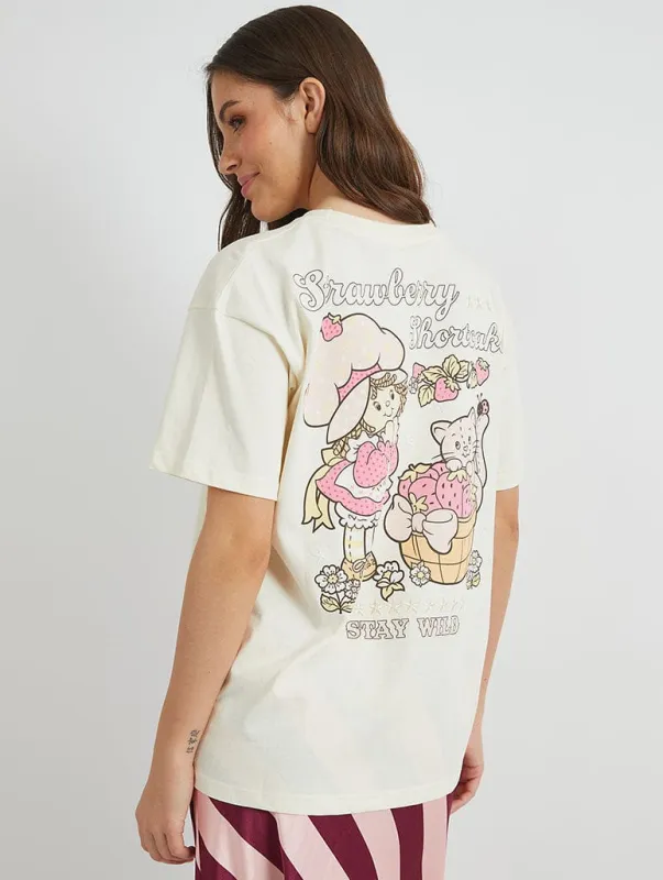 Strawberry Shortcake x Skinnydip Stay Wild T-Shirt in Ecru sold by Skinnydip London