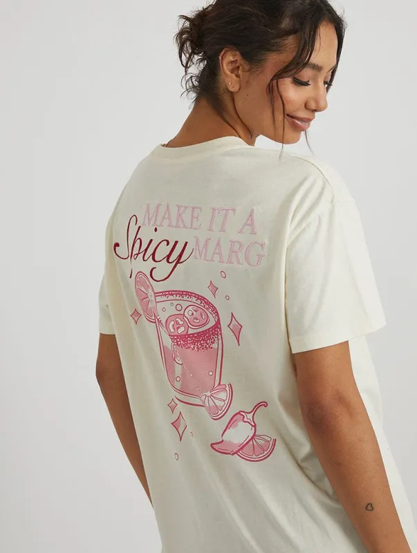 Spicy Margs T-Shirt in Ecru sold by Skinnydip London