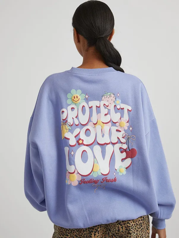 Protect Your Love Sweatshirt in Blue sold by Skinnydip London