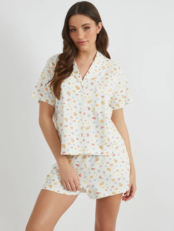 Ditsy Fruit Shirt & Short Pyjama Set sold by Skinnydip London