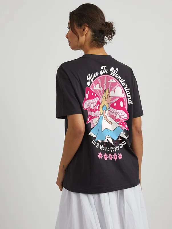 Disney Alice in Wonderland In A World Of My Own T-Shirt in Black sold by Skinnydip London