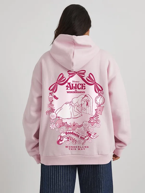 Disney Alice in Wonderland 'Wonderland This Way' Hoodie in Pink sold by Skinnydip London