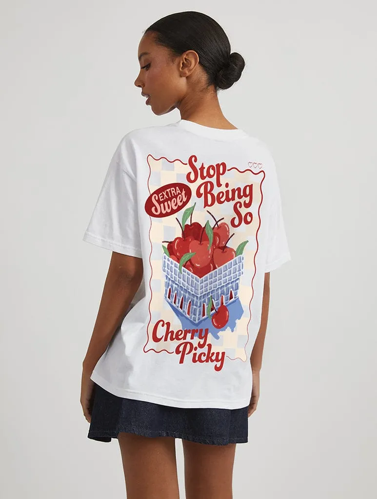 Stop Being So Cherry Picky T-Shirt in Ecru sold by Skinnydip London
