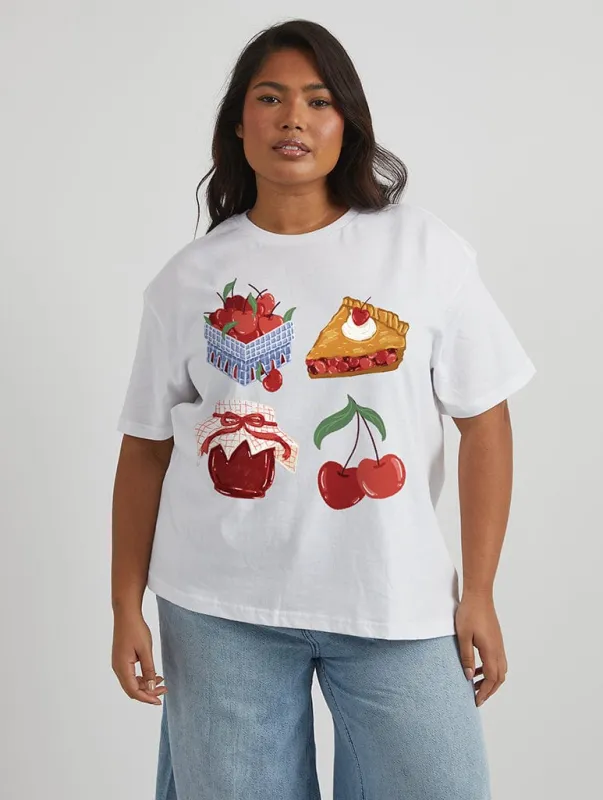Cherry Food T-Shirt in Ecru sold by Skinnydip London