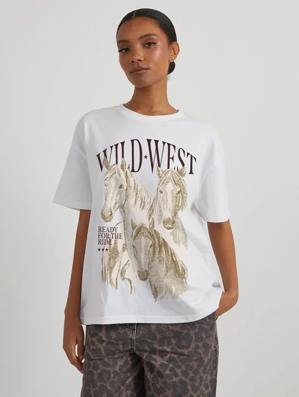 Wild West Horse T-Shirt in Ecru sold by Skinnydip London