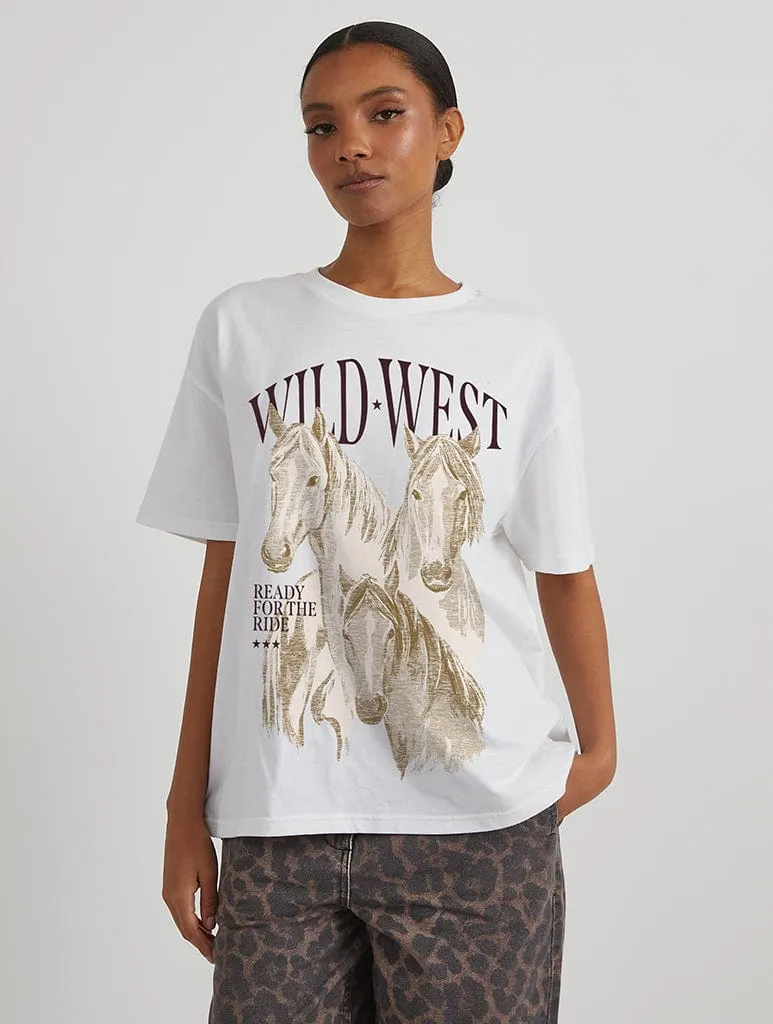 Wild West Horse T-Shirt in Ecru sold by Skinnydip London