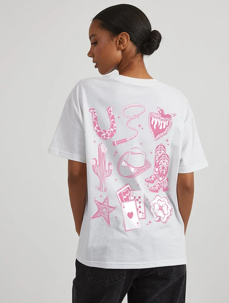 Coquette Cowgirl Era T-Shirt in Ecru sold by Skinnydip London