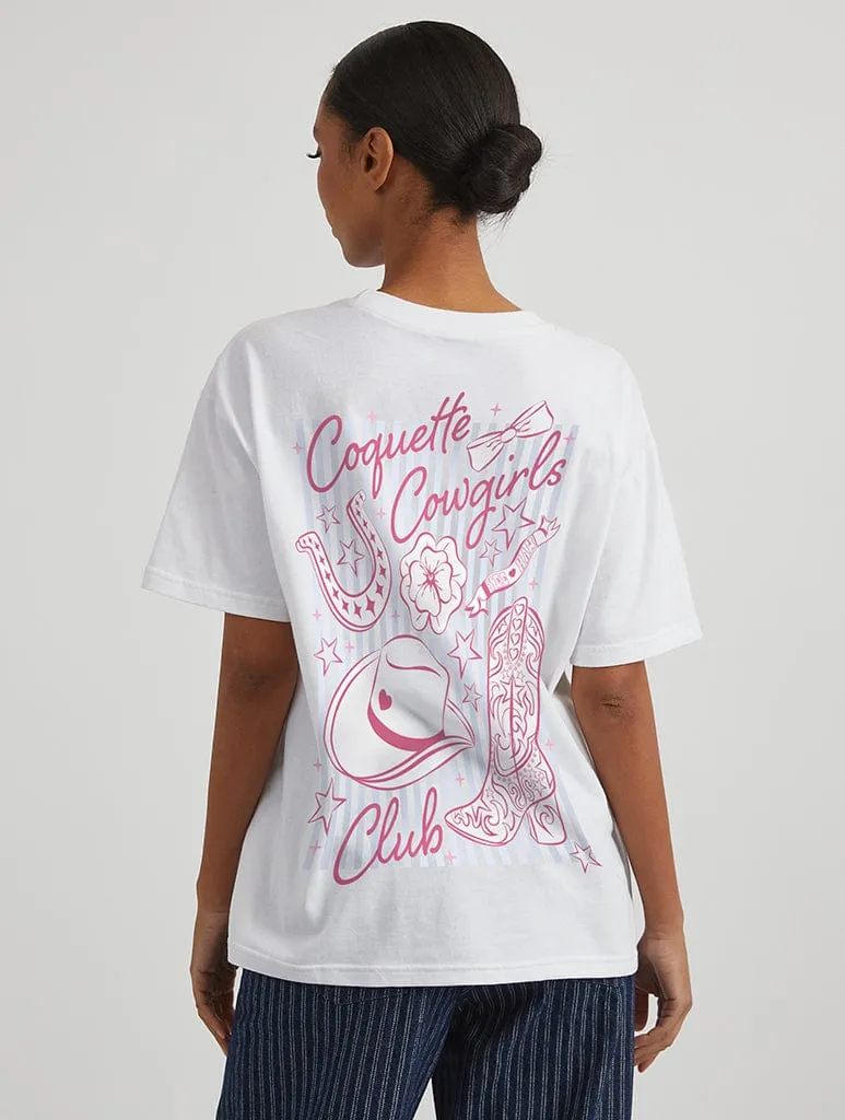 Coquette Cowgirls Club T-Shirt in Ecru sold by Skinnydip London