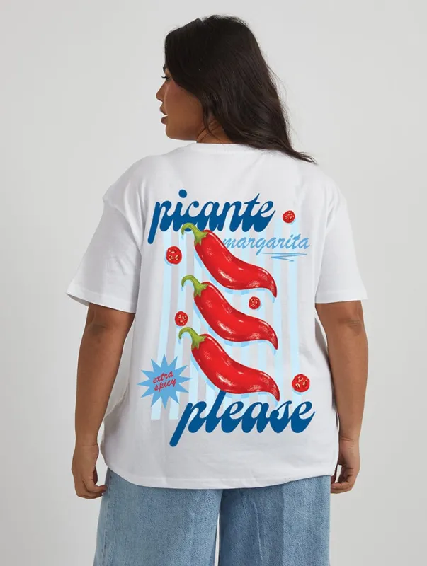 Blue Picante Please T-Shirt in Ecru sold by Skinnydip London