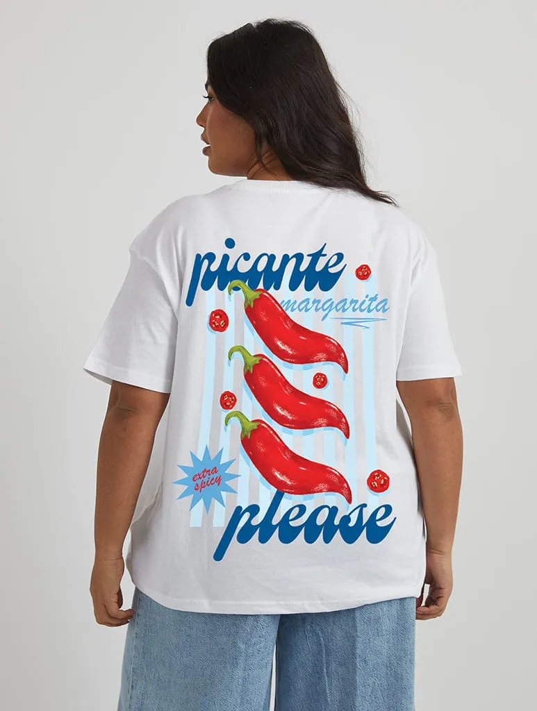 Blue Picante Please T-Shirt in Ecru sold by Skinnydip London