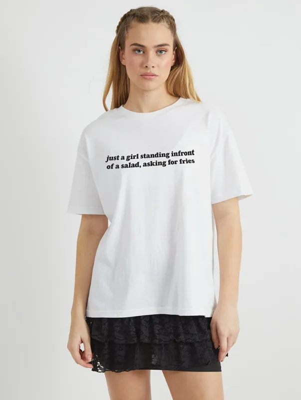 Just a Girl Standing In Front of a Salad T-Shirt in Ecru sold by Skinnydip London