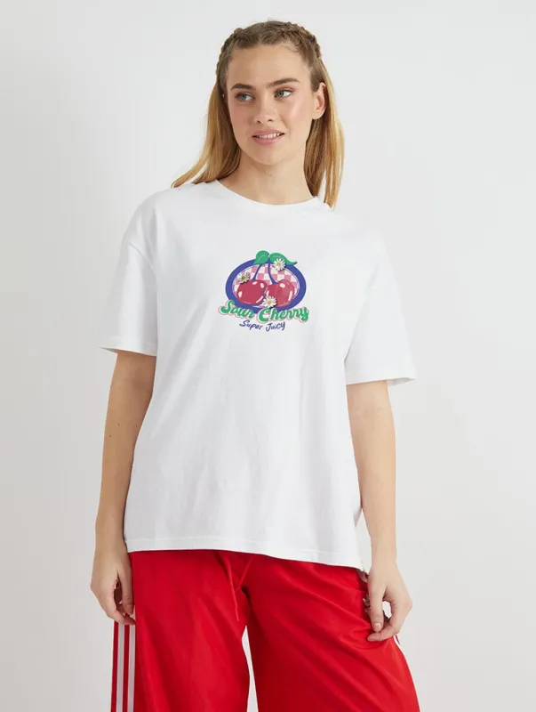 Sour Cherry Super Juicy T-Shirt in Ecru sold by Skinnydip London