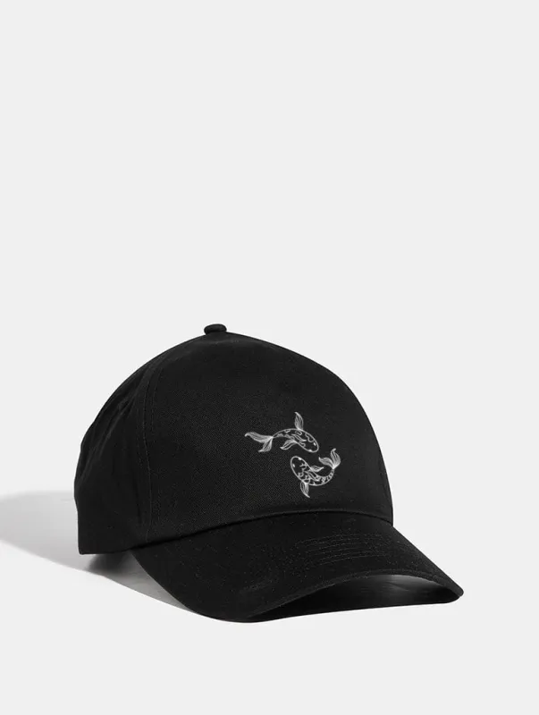White Koi FIsh Cap in Black sold by Skinnydip London